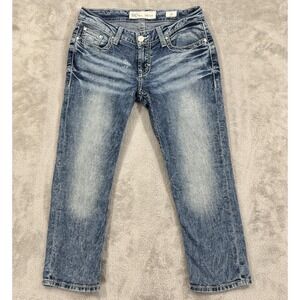 BKE Capri Jeans Womens 29 Blue Sabrina Western Cowgirl Whiskered Rodeo Stretch